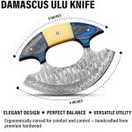 Custom Damascus Steel Ulu Knife with Leather Sheath