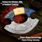 Custom Damascus Steel Ulu Knife with Leather Sheath