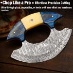 Custom Damascus Steel Ulu Knife with Leather Sheath