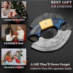 Custom Damascus Steel Ulu Knife with Leather Sheath