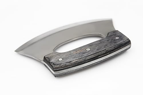 Handmade Ulu Knife with Wooden Handle and Sheath