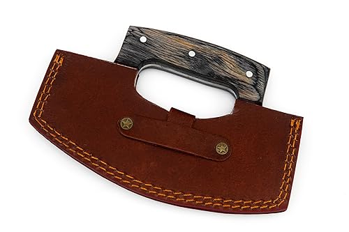 Handmade Ulu Knife with Wooden Handle and Sheath