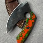 Carbon Steel Ulu Knife with Orange Green Handle