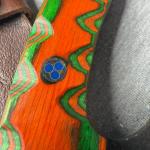 Carbon Steel Ulu Knife with Orange Green Handle