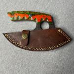 Carbon Steel Ulu Knife with Orange Green Handle