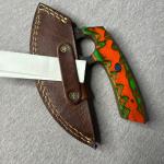 Carbon Steel Ulu Knife with Orange Green Handle