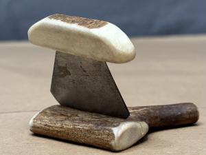 Vintage Alaska Ulu Knife with Carved Antler Handle