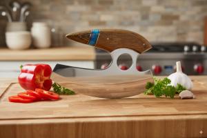 Walnut Handle Ulu Knife with Stainless Steel Blade