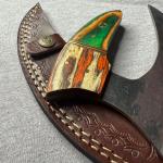 Carbon Steel Ulu Knife with Green-Orange Handle