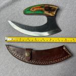 Carbon Steel Ulu Knife with Green-Orange Handle