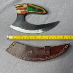 Carbon Steel Ulu Knife with Green-Orange Handle