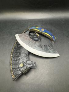 Hand Forged Damascus Steel Ulu Knife with Sheath