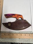 Damascus Steel Ulu Knife with Leather Sheath