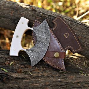 Damascus Steel Alaskan Ulu Knife with Sheath