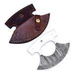 Damascus Steel Alaskan Ulu Knife with Sheath
