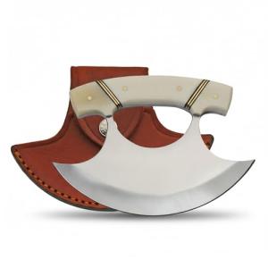 5.5" Bone Handle Crescent Ulu Knife with Sheath
