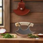 5.5" Bone Handle Crescent Ulu Knife with Sheath