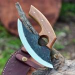 Hand Forged Ulu Pizza Cutter with Leather Sheath