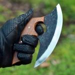 Hand Forged Ulu Pizza Cutter with Leather Sheath