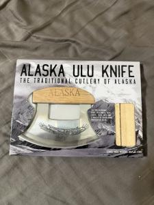Alaska Ulu Knife with Stand and Eagle Etching