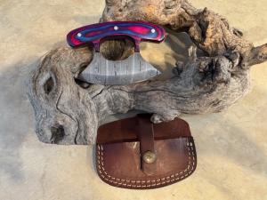 Colorful Wood Handle Damascus Steel Ulu Knife
