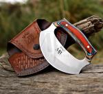 Damascus Steel Ulu Knife with Pakka Wood Handle