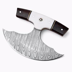 Custom Damascus Steel Ulu Knife with Sheath