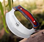 Damascus Steel Ulu Knife with Pakka Wood Handle