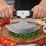 Custom Damascus Steel Ulu Knife with Sheath