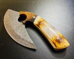 Damascus Ulu Knife with Leather Sheath