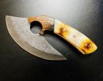 Damascus Ulu Knife with Leather Sheath