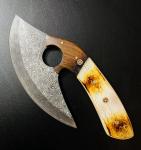 Damascus Ulu Knife with Leather Sheath