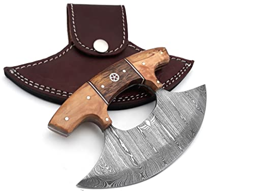 Lara Eagle Damascus Steel Ulu Knife with Celtic Handle