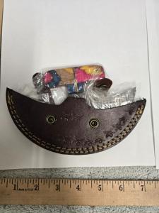 Damascus Steel Ulu Knife with Leather Sheath