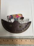 Damascus Steel Ulu Knife with Leather Sheath