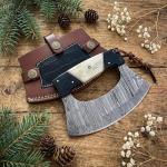 Damascus Steel Alaskan Ulu Knife with Leather Sheath