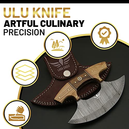 Lara Eagle Damascus Steel Ulu Knife with Celtic Handle
