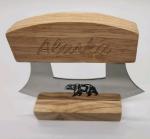 Engraved Bear Alaska ULU Knife with Wooden Stand