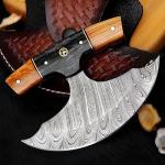 Custom Damascus Steel Ulu Knife with Leather Sheath