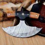 Custom Damascus Steel Ulu Knife with Leather Sheath