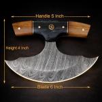 Custom Damascus Steel Ulu Knife with Leather Sheath