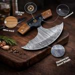 Custom Damascus Steel Ulu Knife with Leather Sheath