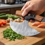 Custom Damascus Steel Ulu Knife with Leather Sheath