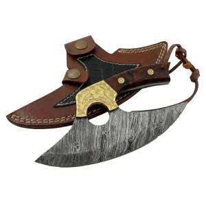 Damascus Steel Alaskan Ulu Knife with Burl Handle