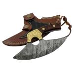 Damascus Steel Alaskan Ulu Knife with Burl Handle