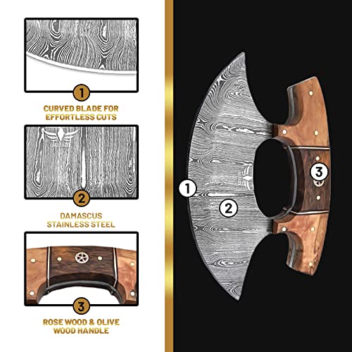 Lara Eagle Damascus Steel Ulu Knife with Celtic Handle