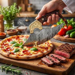 Damascus Steel Alaskan Ulu Knife with Burl Handle