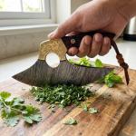 Damascus Steel Alaskan Ulu Knife with Burl Handle