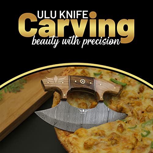 Lara Eagle Damascus Steel Ulu Knife with Celtic Handle