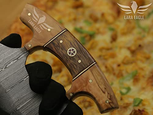 Lara Eagle Damascus Steel Ulu Knife with Celtic Handle